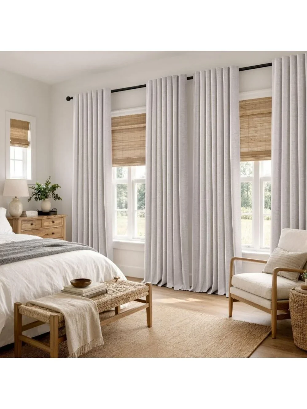 100% Blackout Linen Curtains - 42x84 Inch Ivory, Thermal Insulated Room